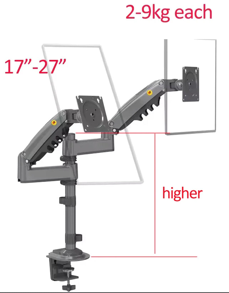 NB H180 17"-27" 22"-32"Double Monitor Desk Holder Arm Gas Spring Full Motion LCD TV Mount 2-9Kg 2-12Kg Dual Arm Clamp Bracket