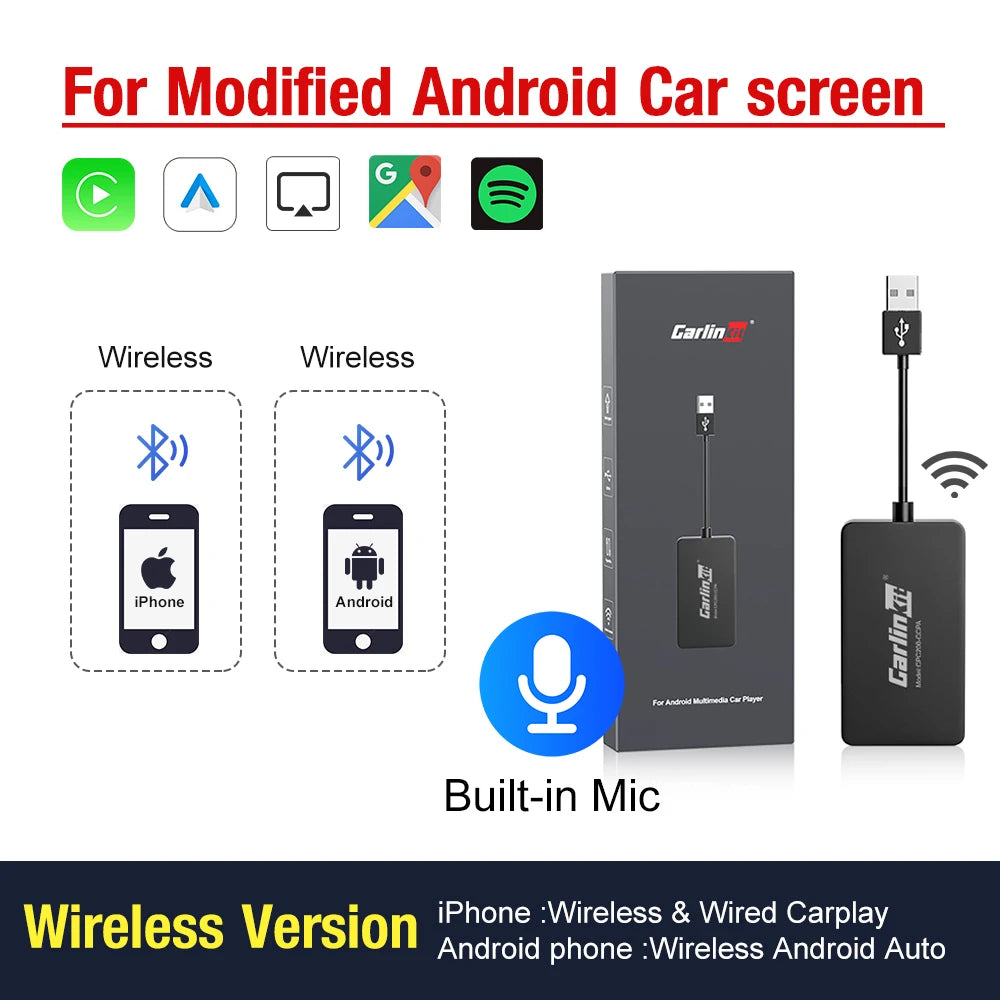Hot Sale USB Wireless&Wired Carplay Dongle Android Auto AI Box Mirrorlink Car Multimedia Player Bluetooth Auto Connect