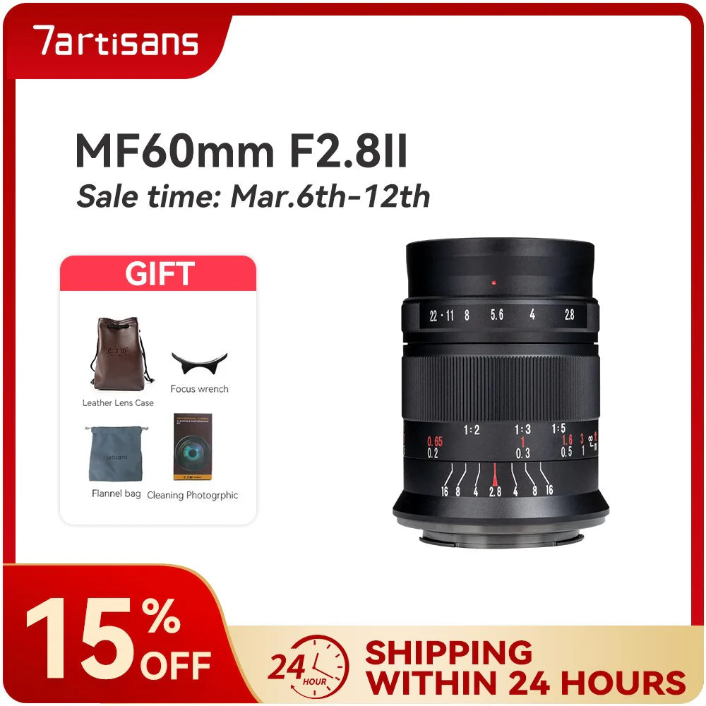 7Artisans 7 Artisans 60Mm F2.8 II MF APS-C Macro Lens for Sony E Nikon Z Fuji XF Canon EF-M Canon RF M4/3 Leica L Mount