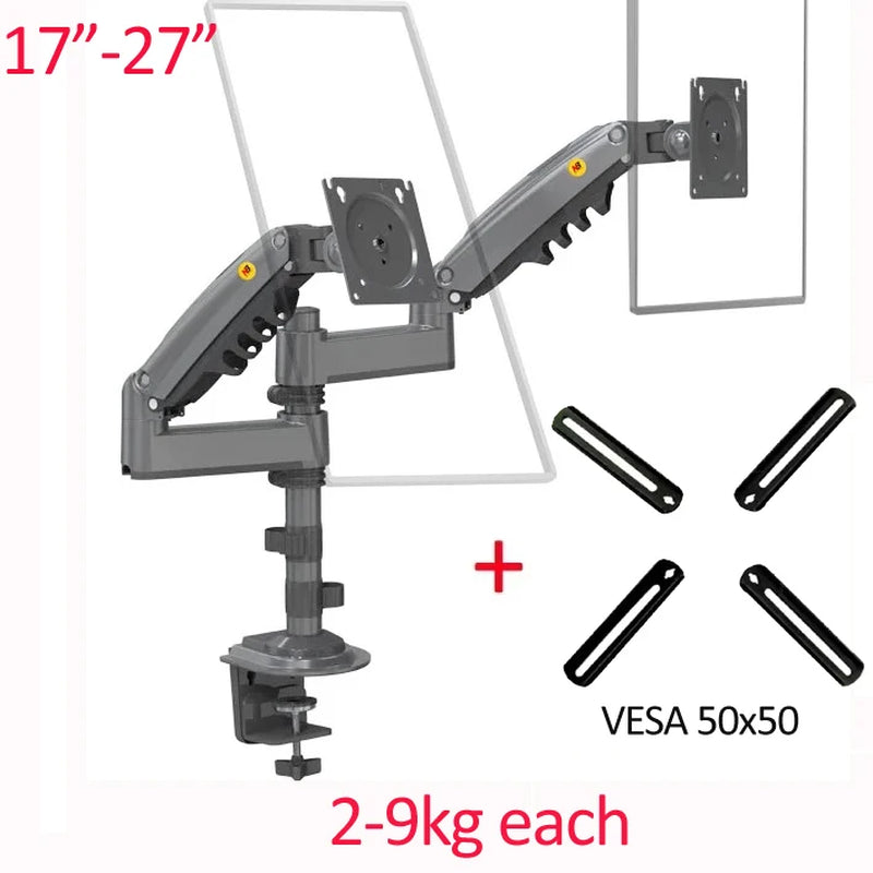 NB H180 17"-27" 22"-32"Double Monitor Desk Holder Arm Gas Spring Full Motion LCD TV Mount 2-9Kg 2-12Kg Dual Arm Clamp Bracket
