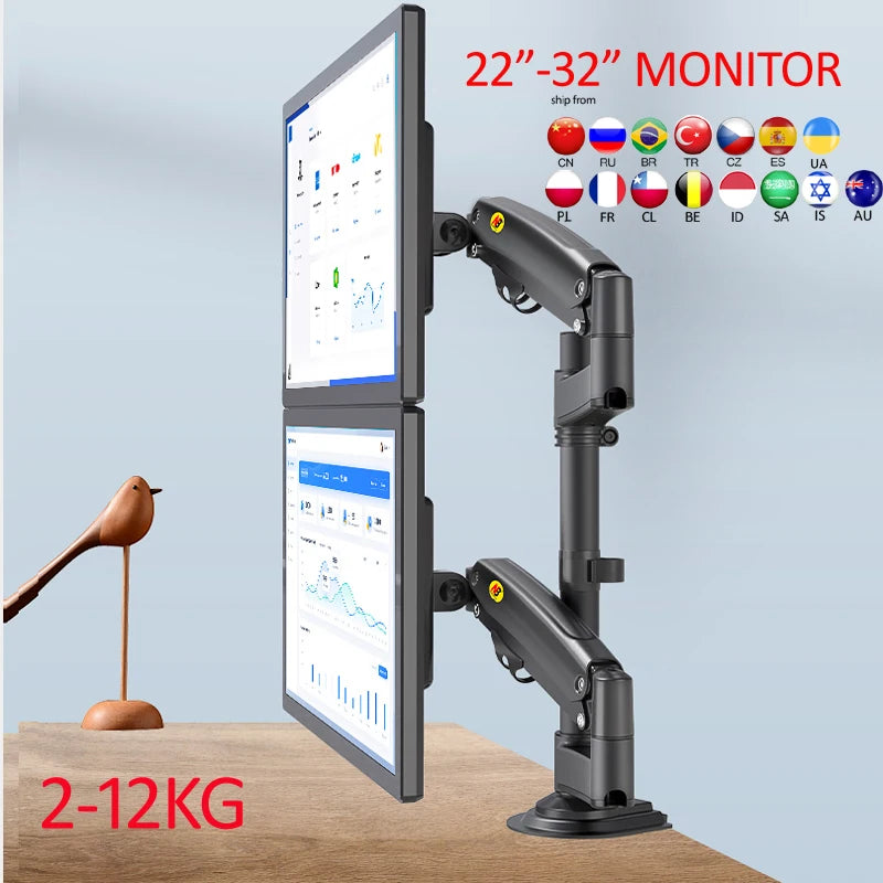 NB H180 17"-27" 22"-32"Double Monitor Desk Holder Arm Gas Spring Full Motion LCD TV Mount 2-9Kg 2-12Kg Dual Arm Clamp Bracket
