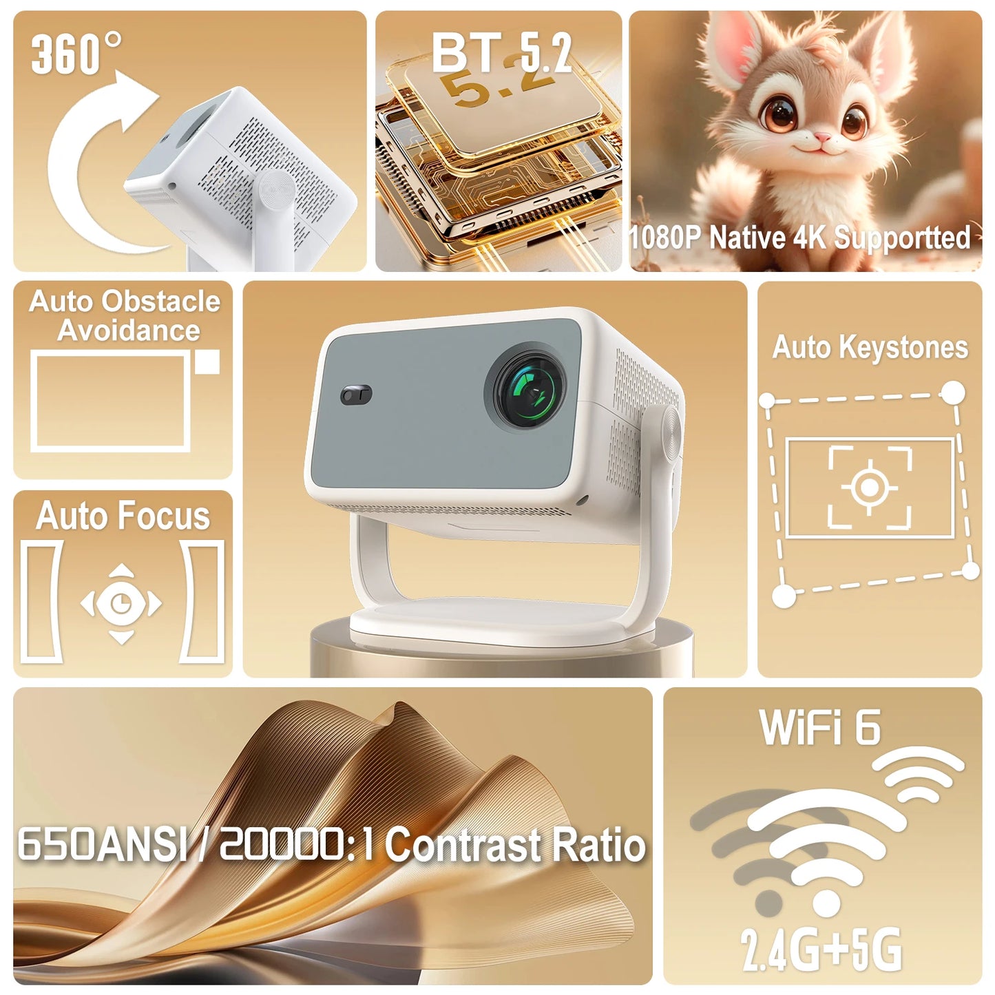 Beam Projector TP350 Native 1080P 4K Full HD BT Android13 Projector Auto Focus Portable Home Cinema Projector for Outdoor