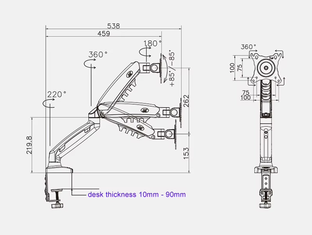 NB NEW F80 17-30" 2-9Kg Dual Arm Air Press Gas Spring Vesa 100X100 Monitor Desk Mount Stand Clamp Grommet Base PC Desk Holder