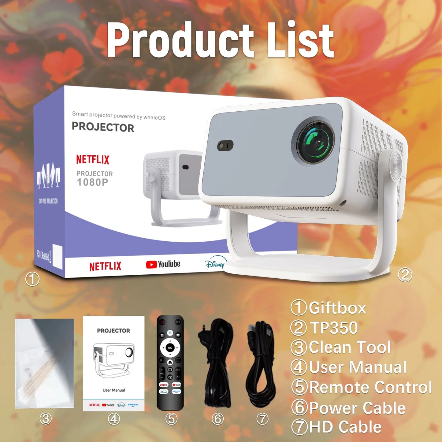 Beam Projector TP350 Native 1080P 4K Full HD BT Android13 Projector Auto Focus Portable Home Cinema Projector for Outdoor