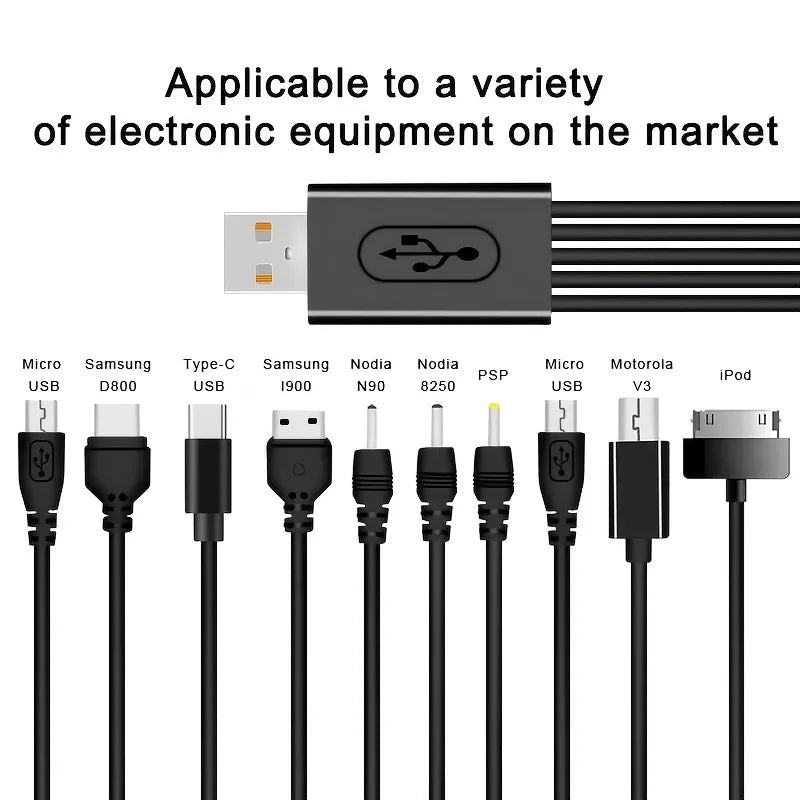 Universal USB to Multi Plug Cell Phone Charger Cable 10 to 1 USB Cable for Samsung Xiaomi Huawei Google OPPO Vivo Charger Cable